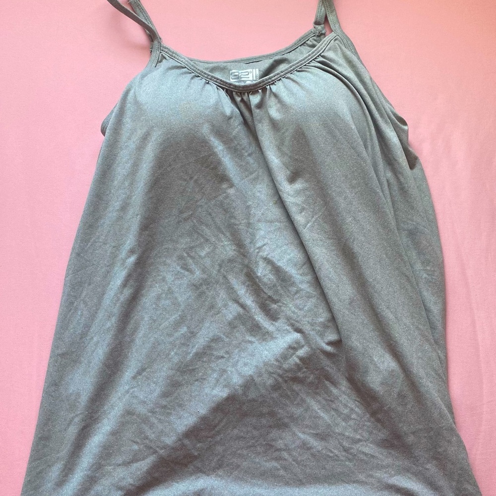 womens grey top with built-in bra and adjustable straps adult size small